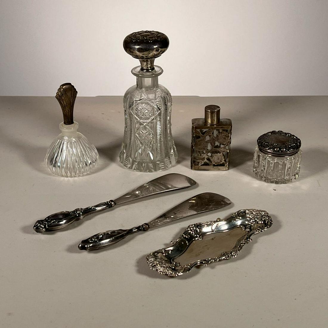 (9pc) STERLING PERFUME BOTTLES & MISC. (1 of 11)