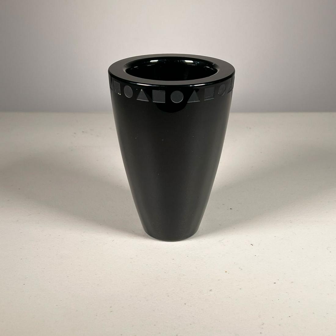SASAKI BLACK GLASS VASE: With label: Sasaki. Designed by Ward Bennet24% lead crystal Japan - dia. 3.75 in. Inventory Code: 1K-153 Provenance: Part of over six-hundred Items consigned from an important Millwood, NY family