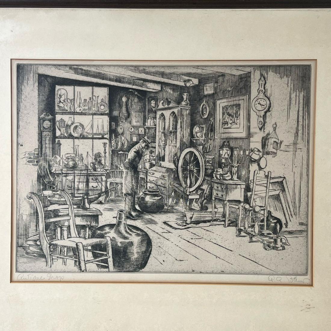 SIGNED "ANTIQUE SHOP" ETCHING (1 of 10)