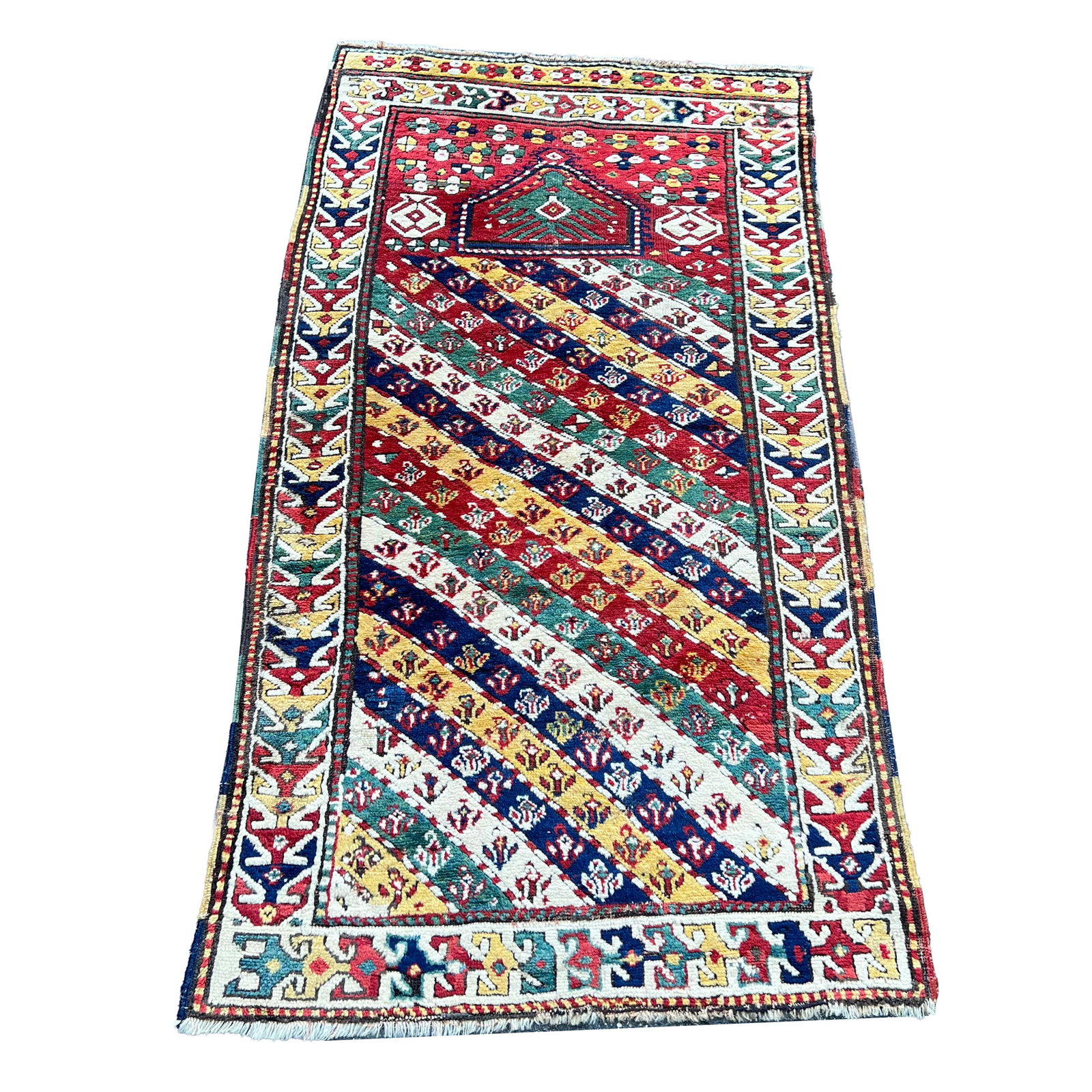 COLORFUL GEOMETRIC BANDED RUG: l. 66 x w. 36 in. Provenance: A Bronxville, NY Lady Inventory Code: 5E-304