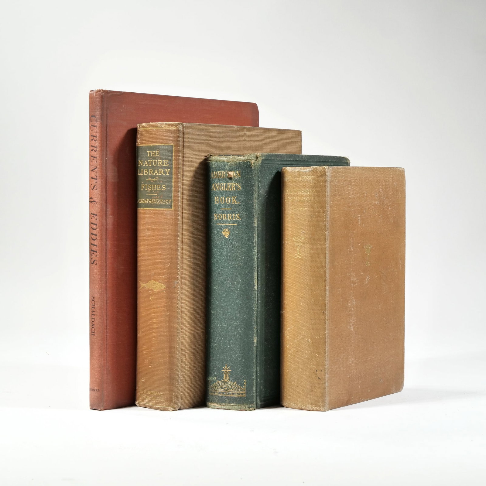 (4pc) BOOKS ON FISHING: Including: Trout Fishing from All Angles by Eric Taverner; American Angler's Book by Thaddeus Norris; The Nature Library, Fishes by David Starr Jordan and Barton Warren Evermann; Currents & Eddies