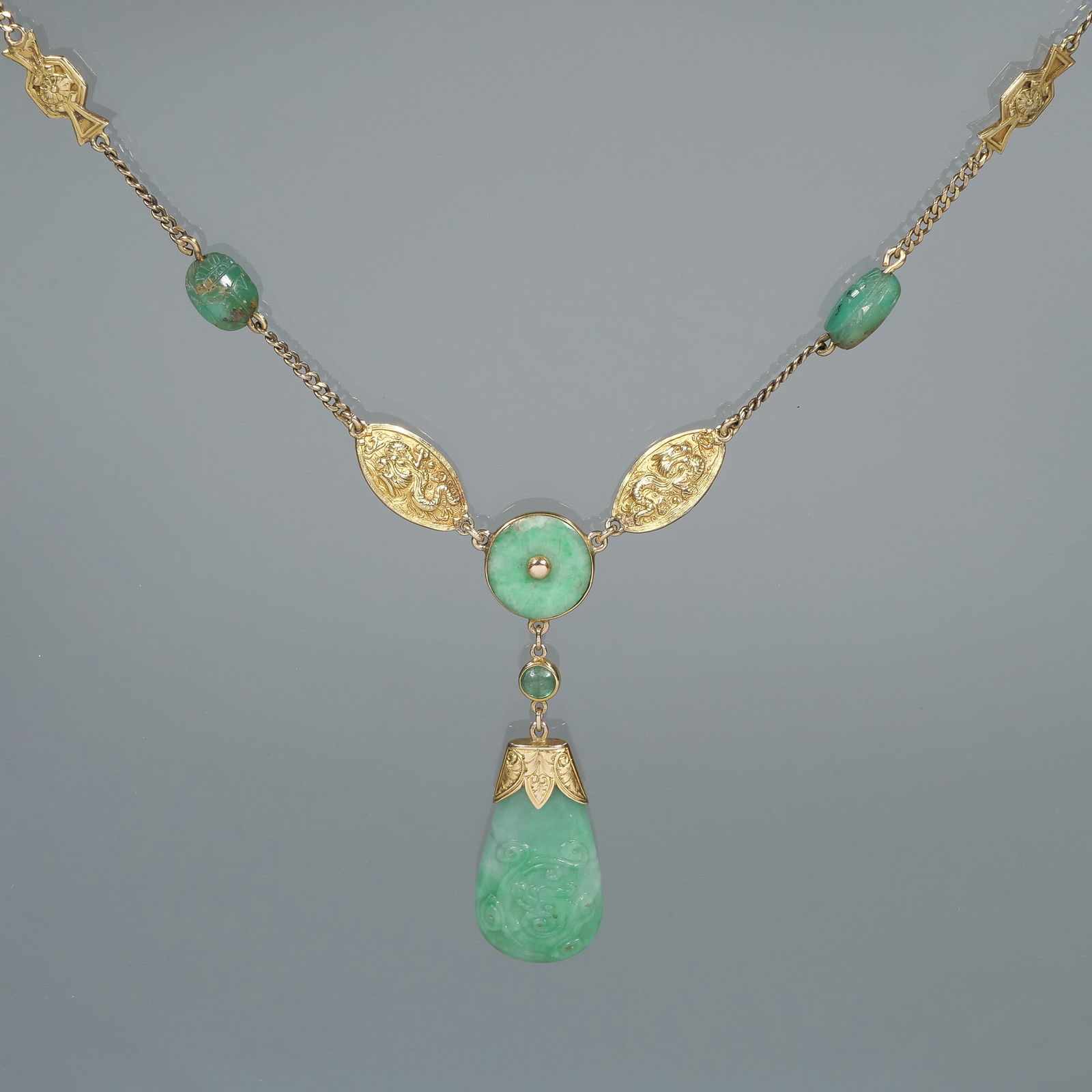 CHINESE JADE & 14K GOLD DROP NECKLACE (1 of 9)