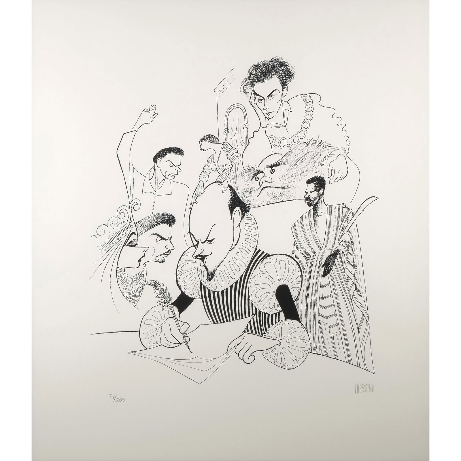 AL HIRSCHFELD (AMERICAN, 1903-2003) LITHOGRAPH: Shakespeare Ed. 77/200 17.75 x 20.5 in.(sight) - w. 27.5 x h. 31 in. (frame) Provenance: Private collection, Pound RIdge, NY Inventory Code: 1P-4