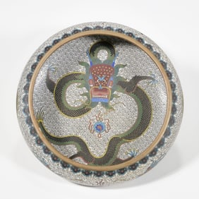 WHITE DRAGON CLOISONNE ENAMEL BOWL