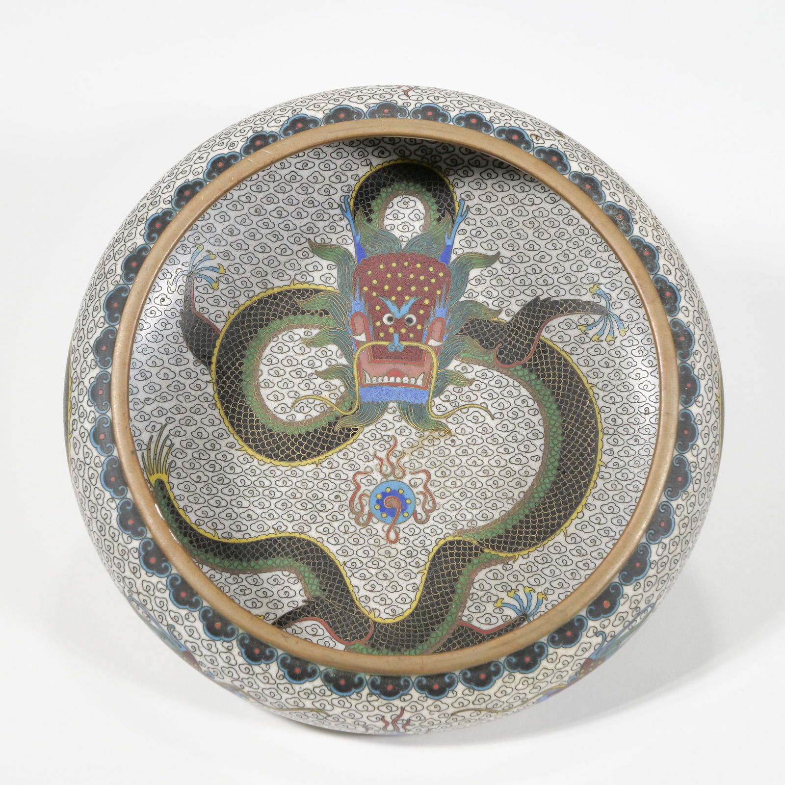 WHITE DRAGON CLOISONNE ENAMEL BOWL (1 of 16)