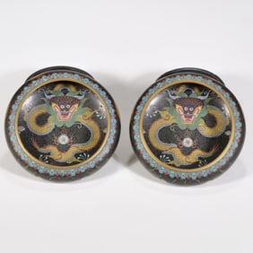 PAIR DRAGON CLOISONNE BOWLS