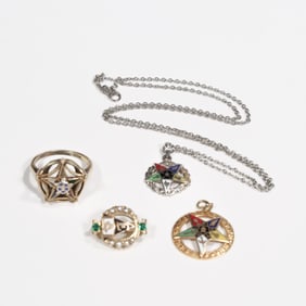 (4pc) GOLD MASONIC & OTHER JEWELRY