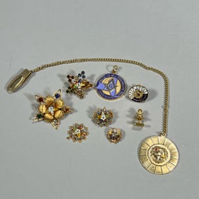 (9pc) MASONIC COSTUME JEWELRY