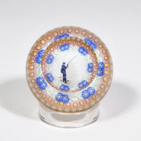 PERTHSHIRE ART GLASS FISHERMAN PAPERWEIGHT