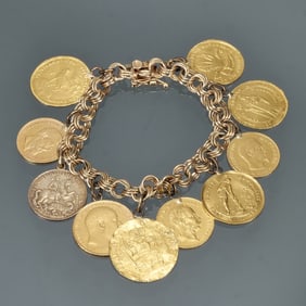ANTIQUE GOLD COIN CHARM BRACELET