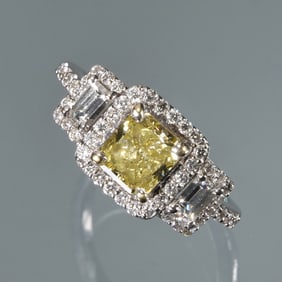 SQUARE CUT FANCY YELLOW DIAMOND RING