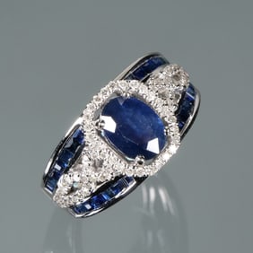 EFFY SAPPHIRE, DIAMOND, & 14K WHITE GOLD RING