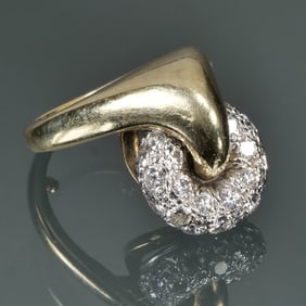 DIAMOND, PLATINUM, & 14K GOLD SPINNER RING