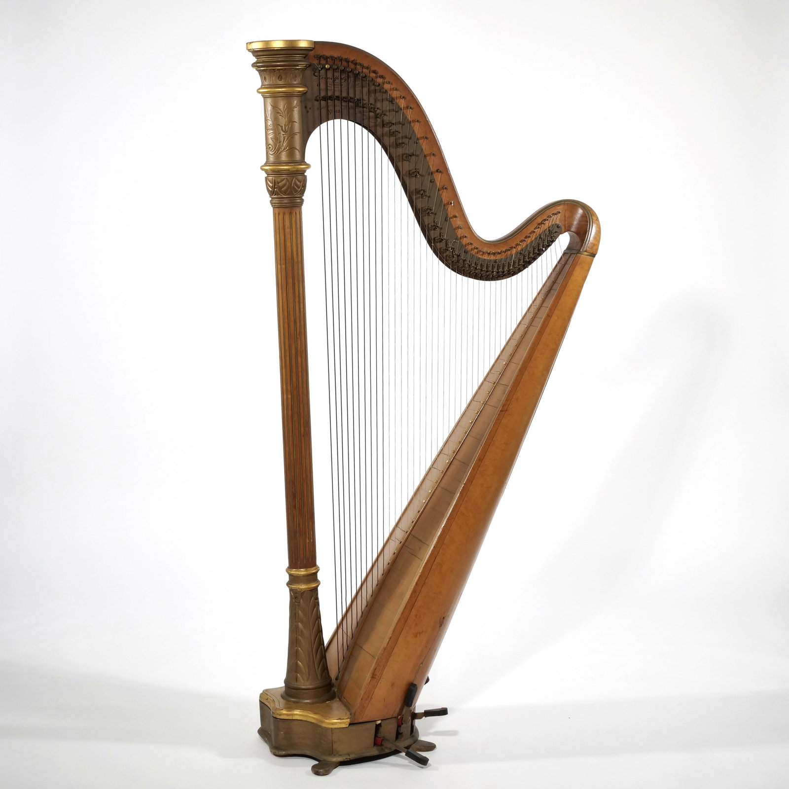 LYON & HEALY MODEL 413 HARP: Antique American harp with decorative column having carved gilt terminals - l. 36 x w. 18 x h. 65 in. Provenance: From the collection of a Rye, NY lady Inventory Code 6S-1