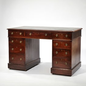 ENGLISH MAHOGANY PEDESTAL WRITING DESK OF DESIRABLE SIZE
