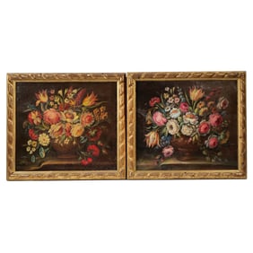 (2pc) PAIR CONTINENTAL SCHOOL STILL LIFE PAINTINGS