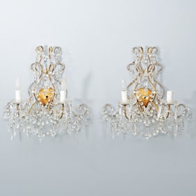 PAIR CUT CRYSTAL & BRONZE SCONCES