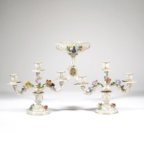 (3pc) DRESDEN PORCELAIN GARNITURE