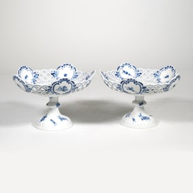 PAIR MEISSEN BLUE FLOWER COMPOTES