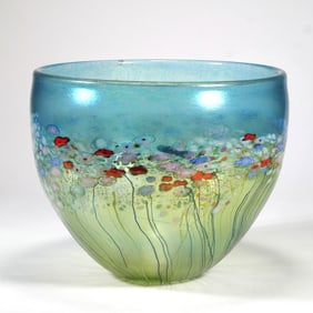 ROBERT HELD (B. 1943) LARGE FLOWER BOUQUET ART GLASS BOWL