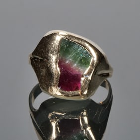 BI-COLOR TOURMALINE & 14K GOLD RING