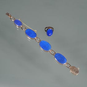 (2pc) LAPIS LAZULI & 14K GOLD SUITE