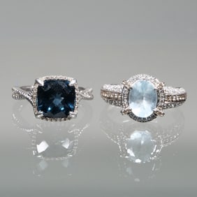 (2pc) FACETED BLUE STONE & 14K GOLD RINGS