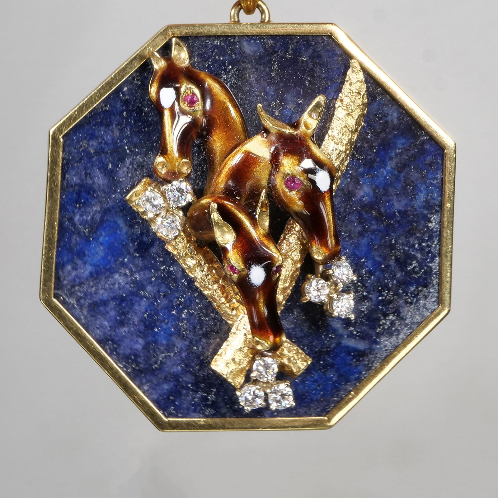 LAPIS, DIAMOND, ENAMEL & 18K GOLD PENDANT (1 of 7)