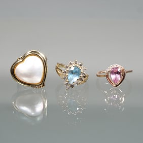 (3pc) SEMI PRECIOUS GEMSTONE & 14K GOLD RINGS