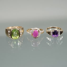 (3pc) 14K GOLD & GEMSTONE RINGS