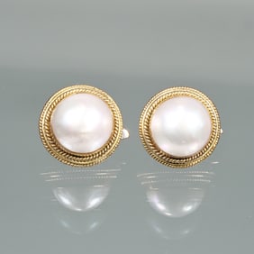 PAIR PEARL & 14K GOLD EARRINGS