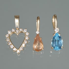 (3pc) GEMSTONE & 14K GOLD PENDANTS