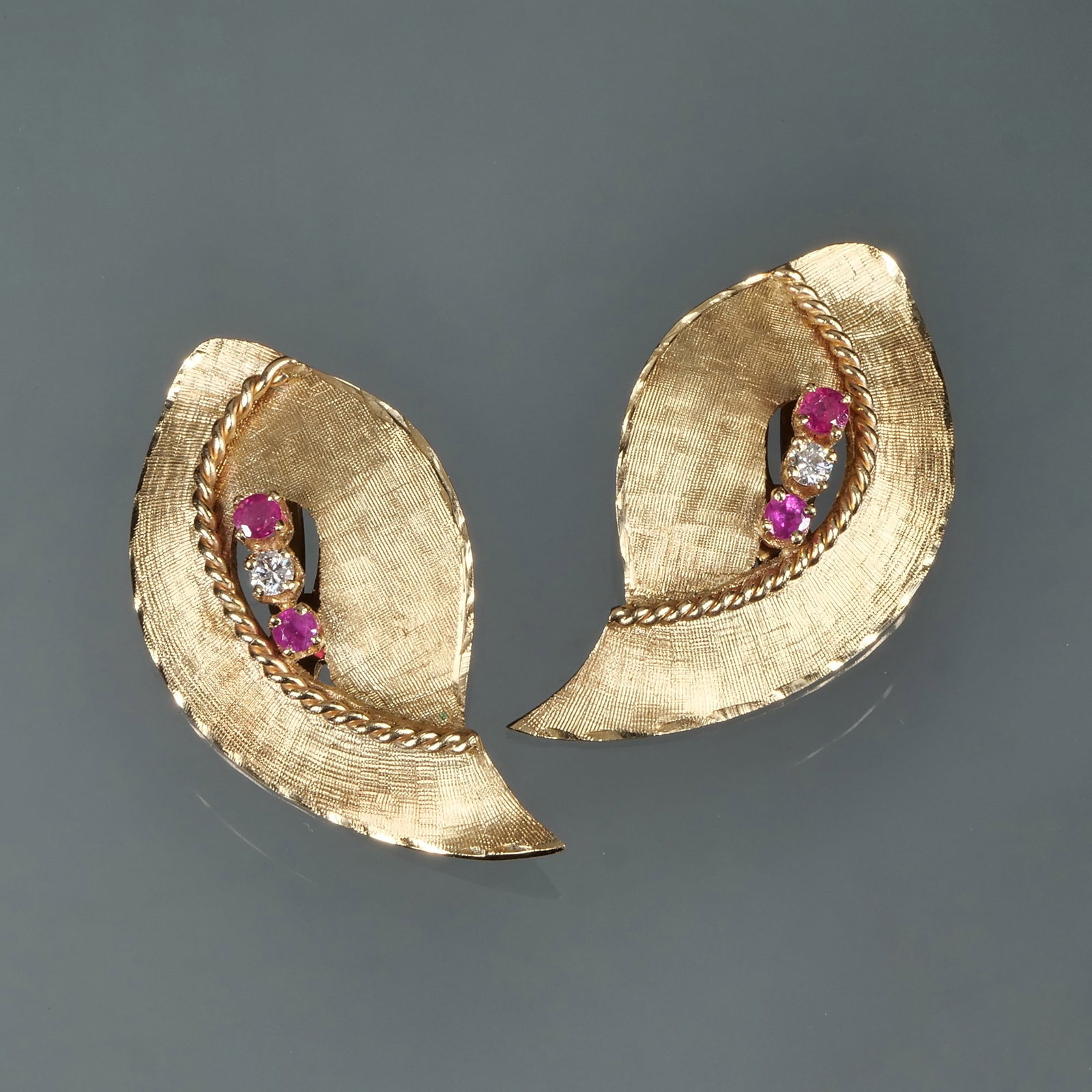 PAIR DIAMOND, RUBY & 14K EARRINGS (1 of 4)