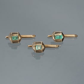 (3pc) EMERALD & 14K GOLD SHIRT STUDS