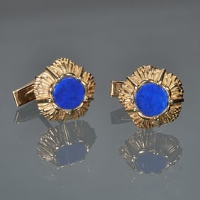 PAIR LAPIS LAZULI & 14K GOLD CUFFLINKS