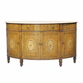 PAINT DECORATED DEMILUNE CONSOLE CABINET