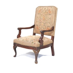 ANTIQUE NEEDLEPOINT FLOWER ARMCHAIR