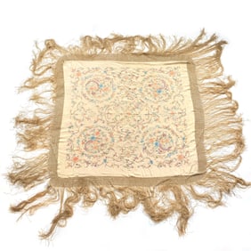ANTIQUE CHINESE SILK EMBROIDERED SHAWL