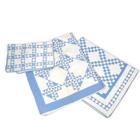 (3pc) ANTIQUE AMERICAN BLUE & WHITE PATTERN QUILTS