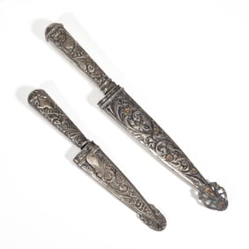 (2pc) 19TH C. ARGENTINA GAUCHO SILVER FIGHTING KNIFE / DAGGERS