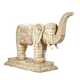 MONUMENTAL INDIAN/CHINESE CARVED BONE ELEPHANT