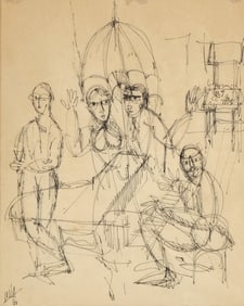 MID CENTURY FIGURAL PEN & INK DRAWING