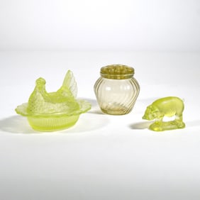 (3pc) FIGURAL VASELINE GLASS