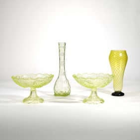 (4pc) VASELINE GLASS COMPOTES & VASES