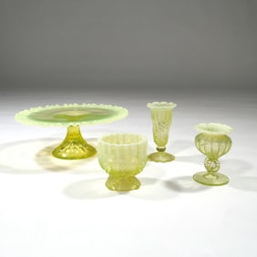 (4pc) VASELINE GLASS WITH RIPPLED EDGES