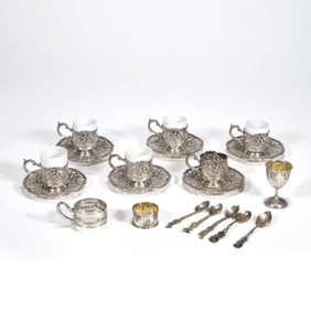 (20pc) CONTINENTAL SILVER DEMITASSE & ACCOUTREMENTS