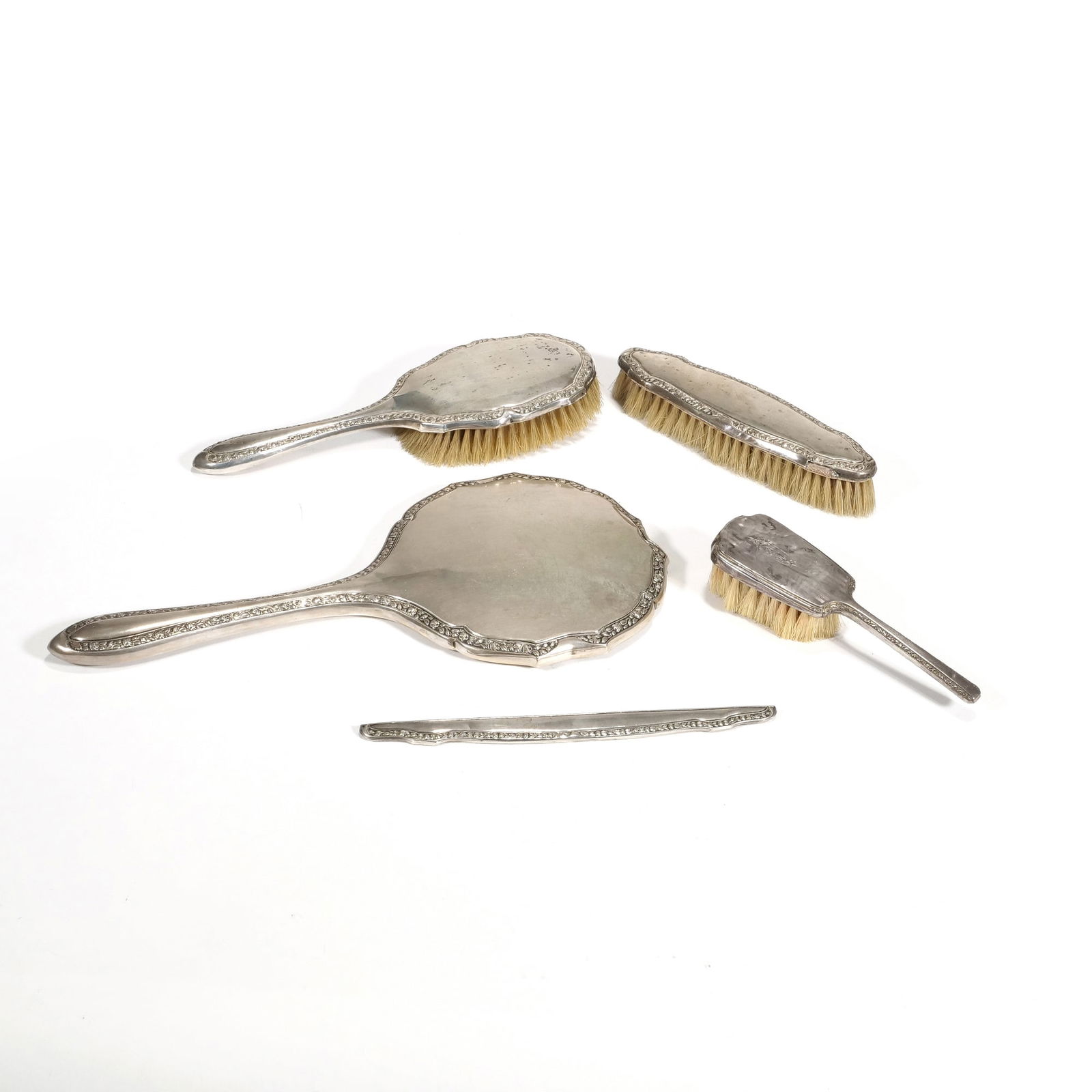 (5pc) CONTINENTAL SILVER DRESSER SET (1 of 5)