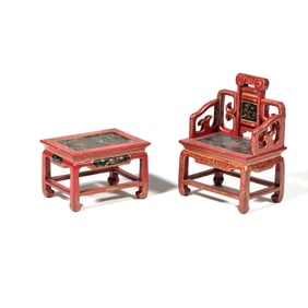 (2pc) NATASHA MINIATURE CHINOISERIE CHAIR & TABLE