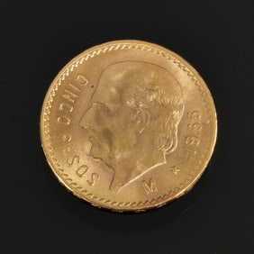 1955 CINCO PESOS MEXICAN GOLD COIN