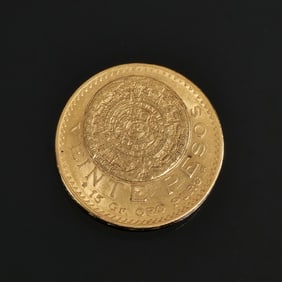 1919 VEINTE PESOS "AZTEC SUNSTONE" MEXICAN GOLD COIN
